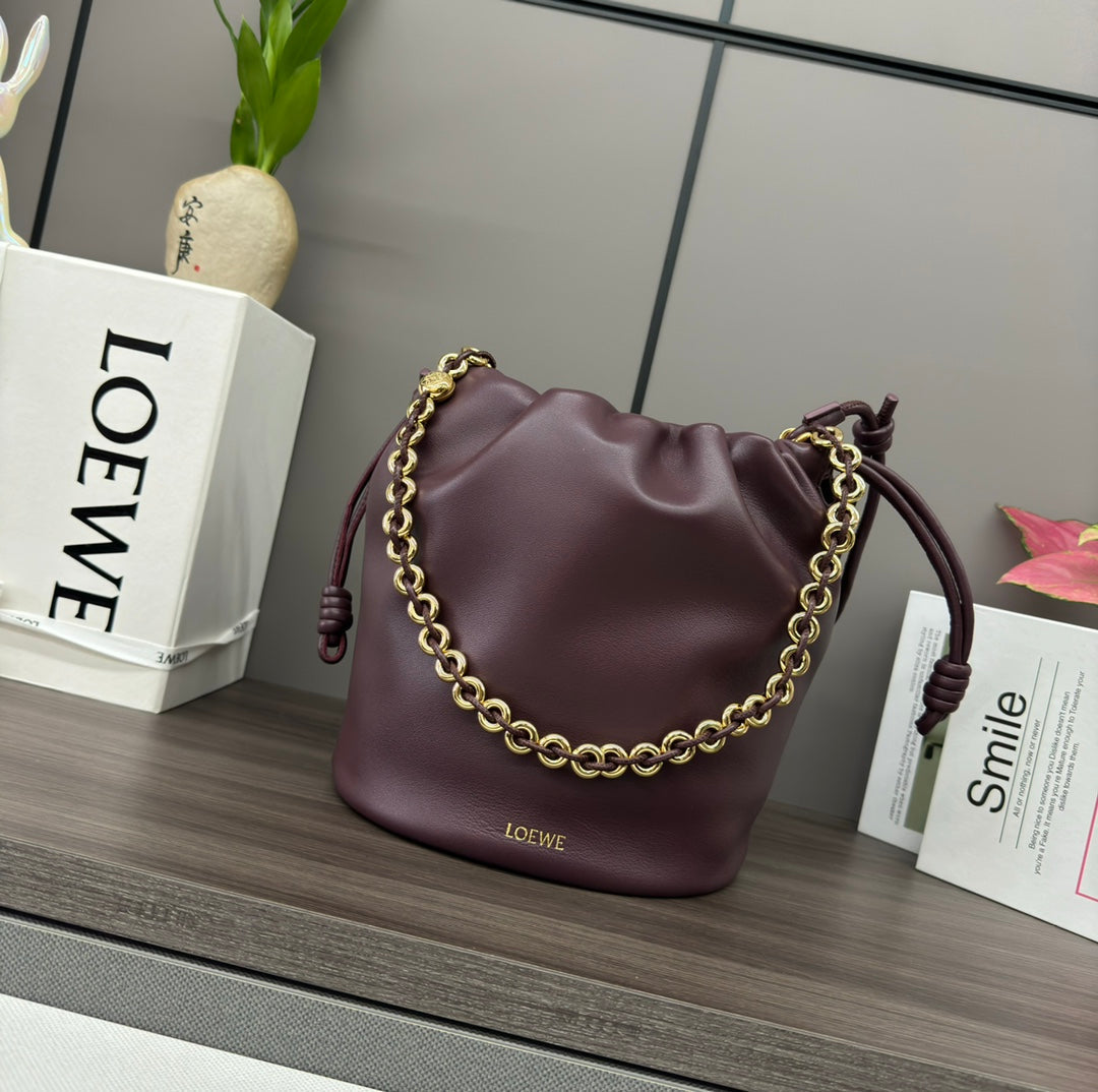 Loewe 32 Flamenco Purse Bucket in Chestnut Brown Lambskin