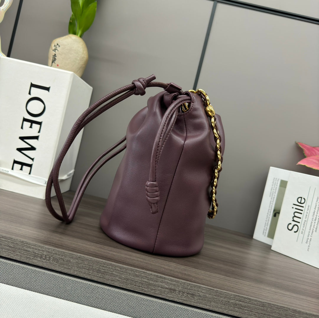 Loewe 32 Flamenco Purse Bucket in Chestnut Brown Lambskin
