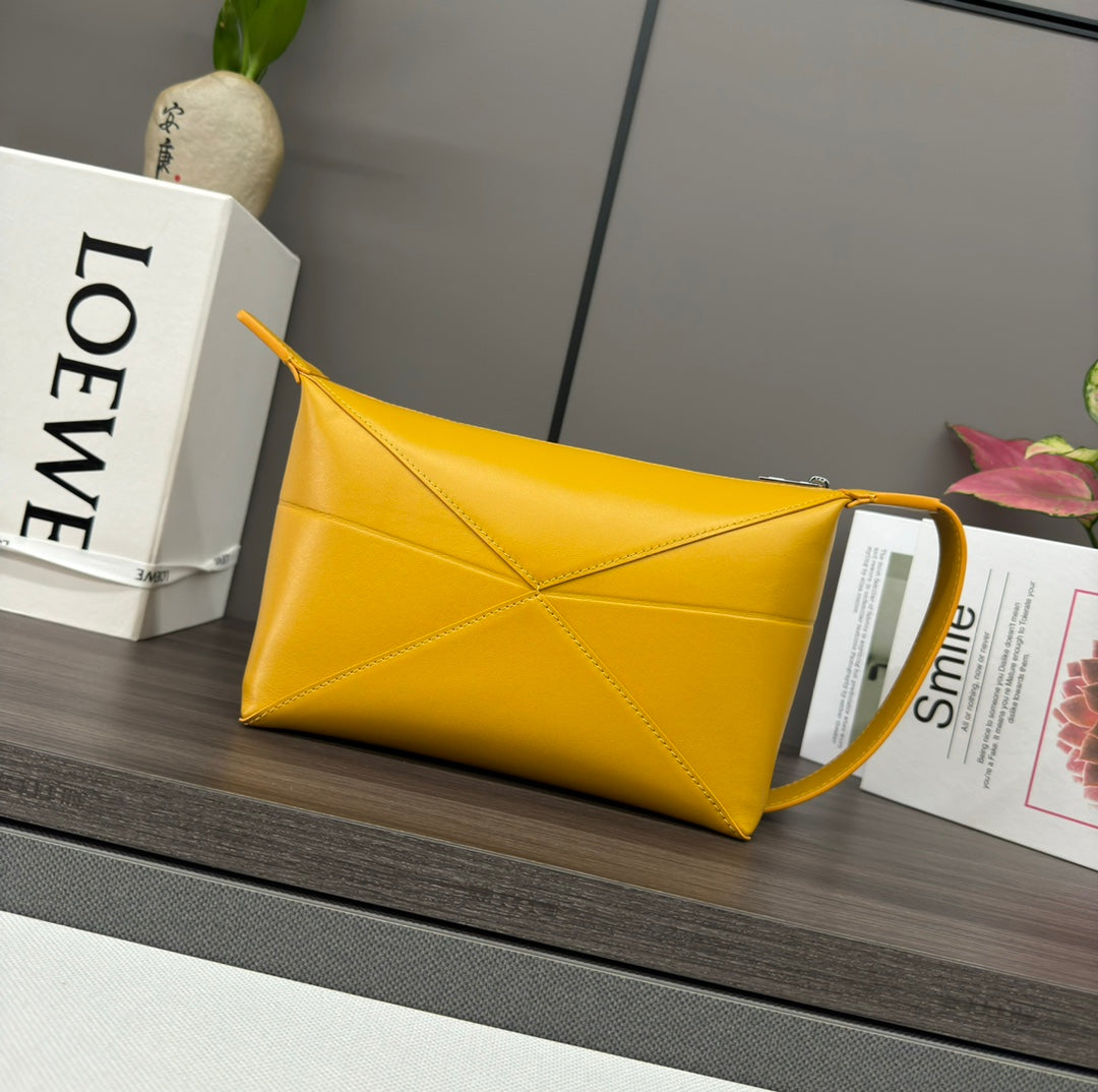 Loewe Puzzle Fold Wash 22 Bag in Banana Yellow Shiny Calfskin