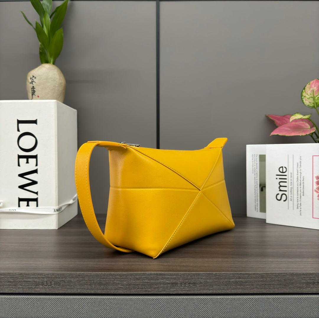 Loewe Puzzle Fold Wash 22 Bag in Banana Yellow Shiny Calfskin