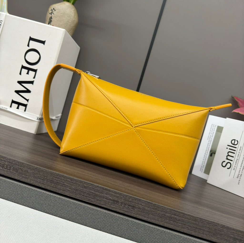 Loewe Puzzle Fold Wash 22 Bag in Banana Yellow Shiny Calfskin