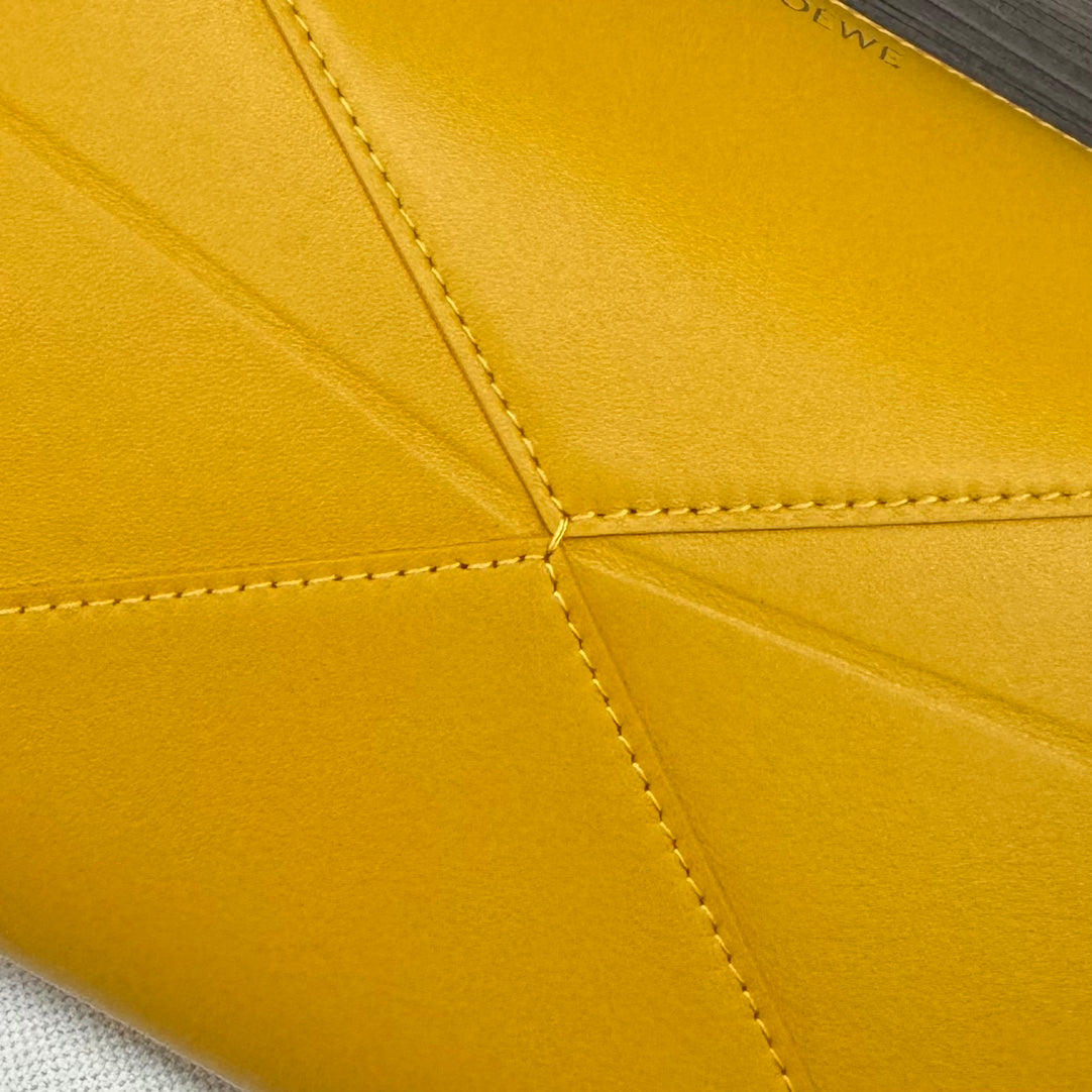 Loewe Puzzle Fold Wash 22 Bag in Banana Yellow Shiny Calfskin