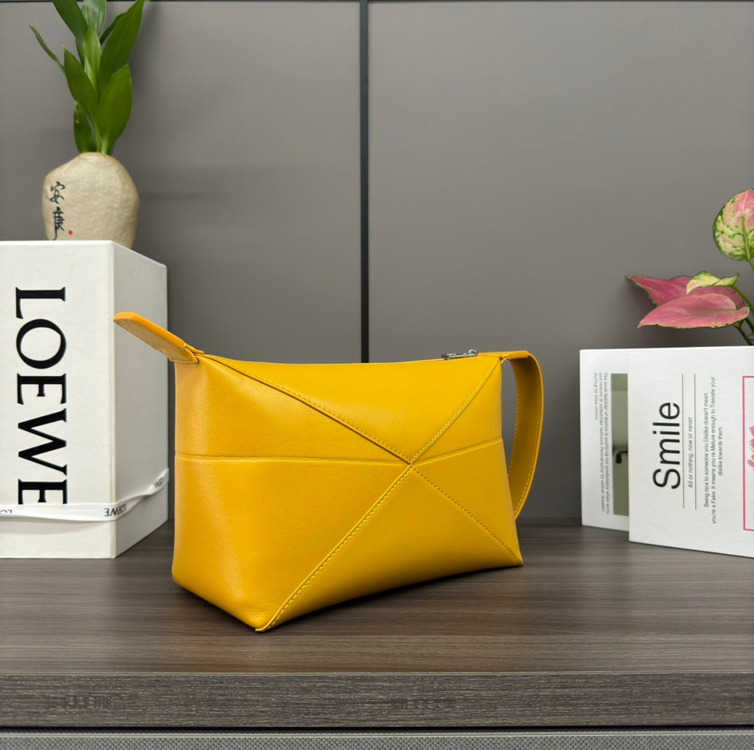 Loewe Puzzle Fold Wash 22 Bag in Banana Yellow Shiny Calfskin