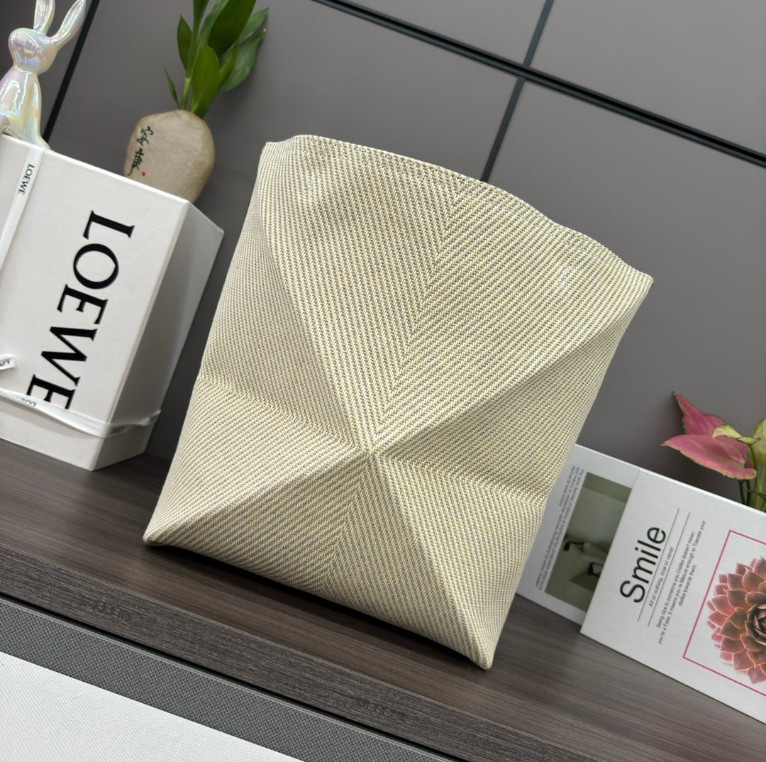 Loewe 31 Fuzzle Fold in White Canvas Bag