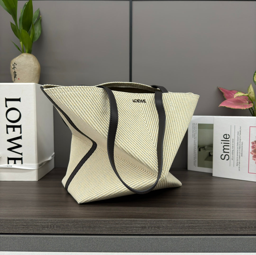 Loewe 31 Fuzzle Fold in White Canvas Bag