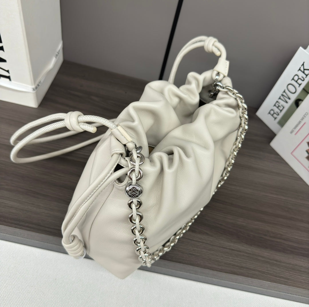 Loewe Medium 30 Flamenco Purse Bucket in White Lambskin