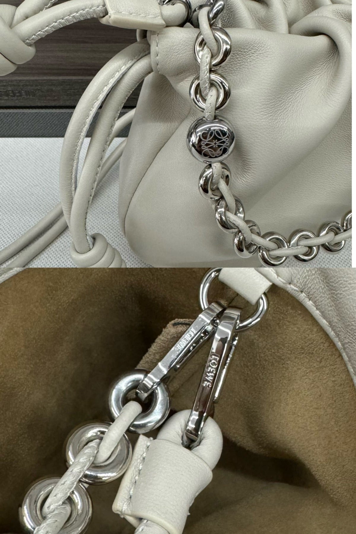 Loewe 23 Flamenco Purse Bucket in White Lambskin