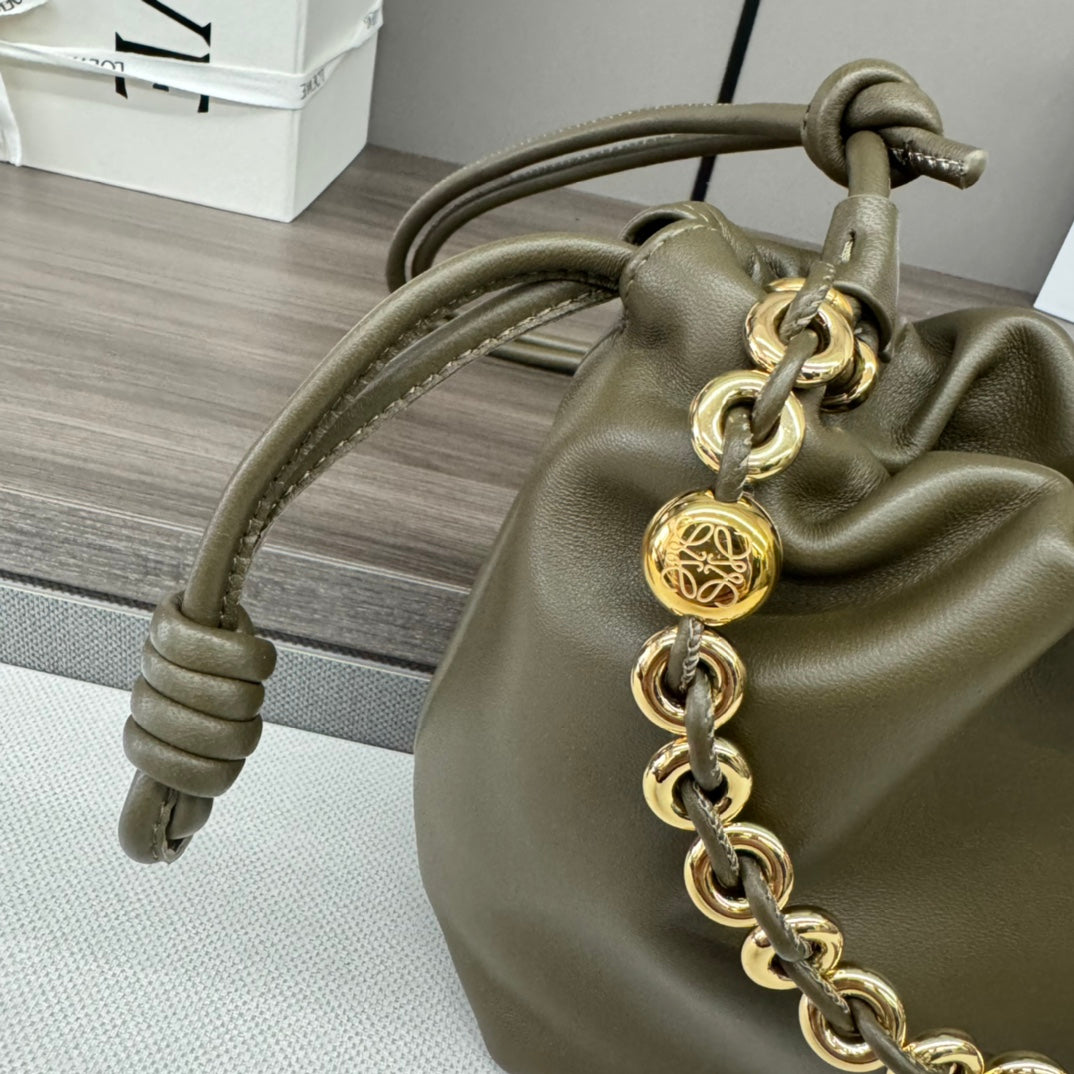 Loewe 23 Flamenco Purse Bucket in Army Green Lambskin