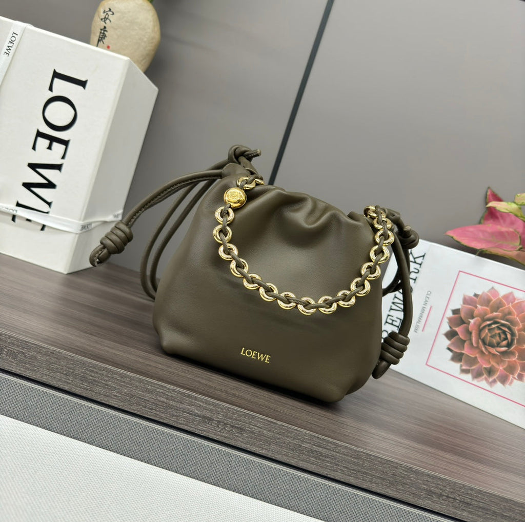 Loewe 23 Flamenco Purse Bucket in Army Green Lambskin