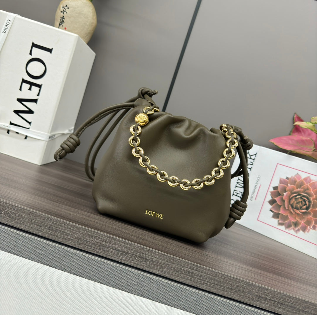 Loewe 23 Flamenco Purse Bucket in Army Green Lambskin