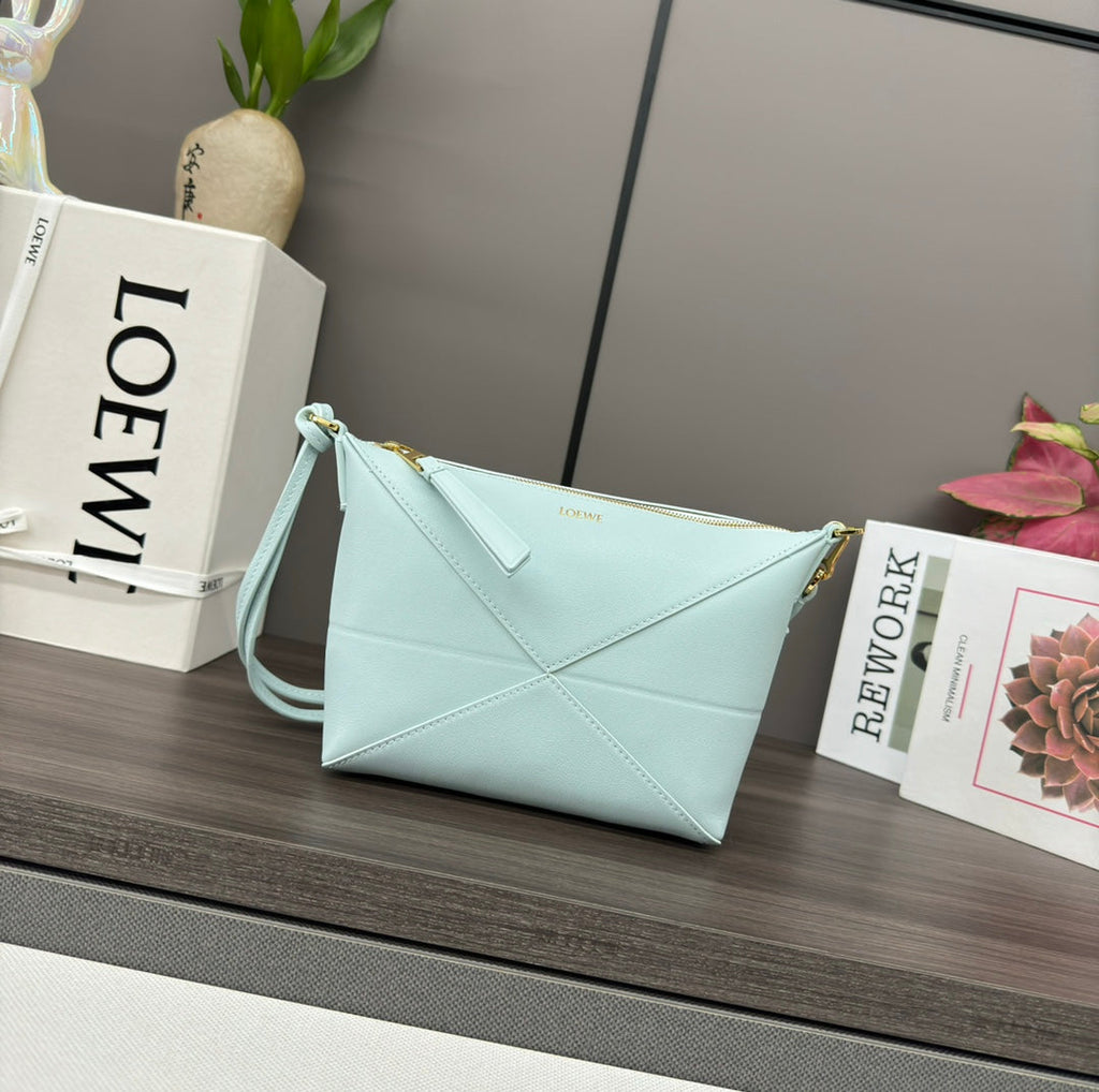 Loewe Mini 23 Fuzzle Fold Pouch in Light Blue Calfskin