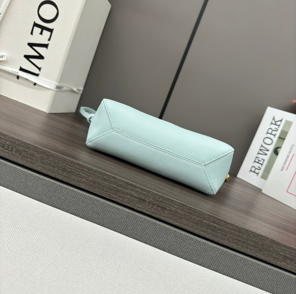 Loewe Mini 23 Fuzzle Fold Pouch in Light Blue Calfskin