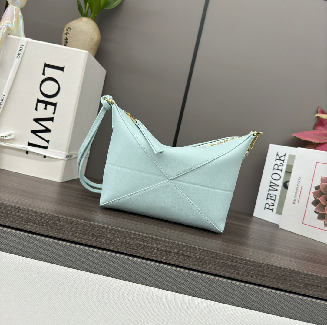 Loewe Mini 23 Fuzzle Fold Pouch in Light Blue Calfskin