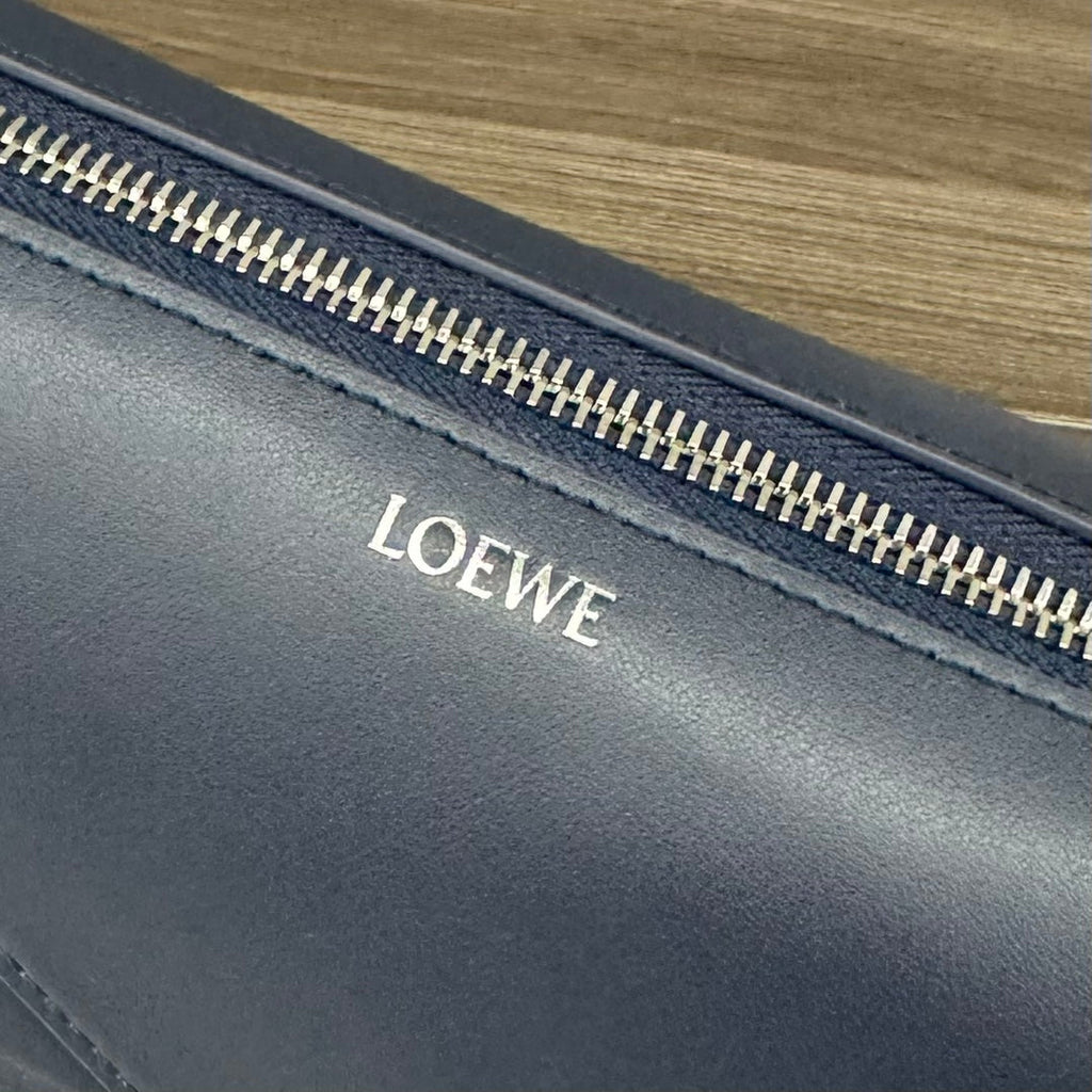 Loewe Puzzle Fold Wash 22 Bag in Prussian Blue Shiny Calfskin