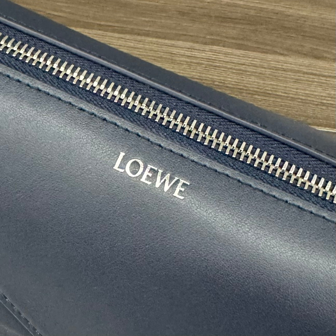 Loewe Puzzle Fold Wash 22 Bag in Prussian Blue Shiny Calfskin