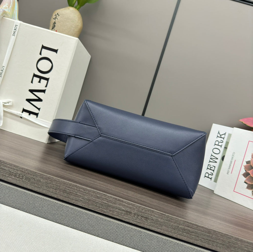 Loewe Puzzle Fold Wash 22 Bag in Prussian Blue Shiny Calfskin