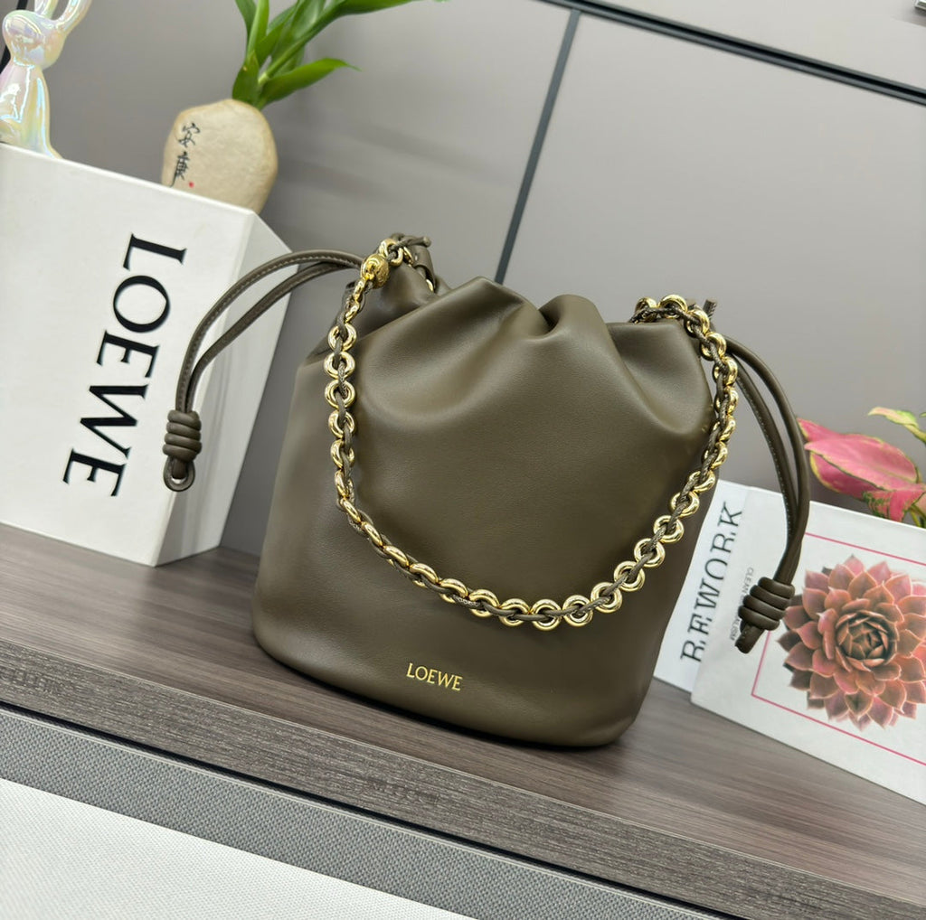 Loewe 32 Flamenco Purse Bucket in Army Green Lambskin