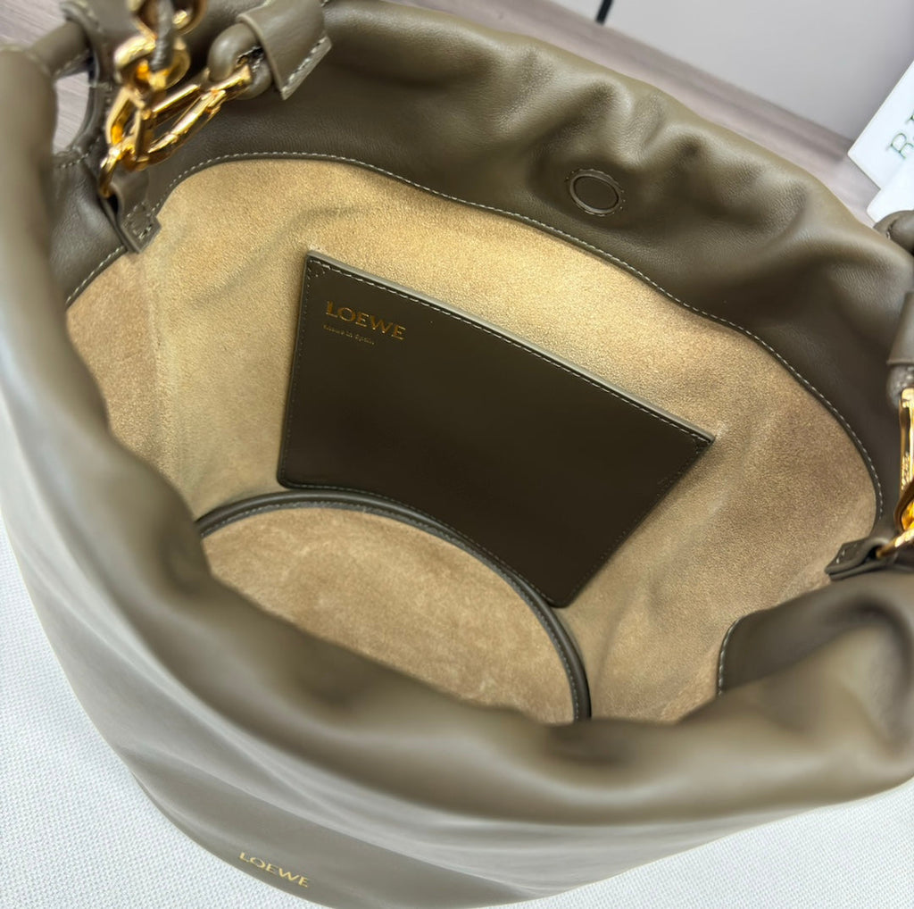 Loewe 32 Flamenco Purse Bucket in Army Green Lambskin