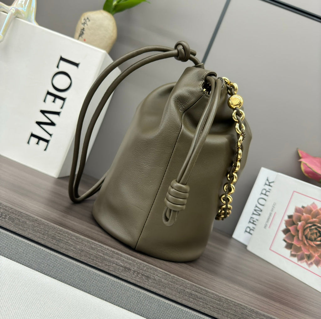 Loewe 32 Flamenco Purse Bucket in Army Green Lambskin