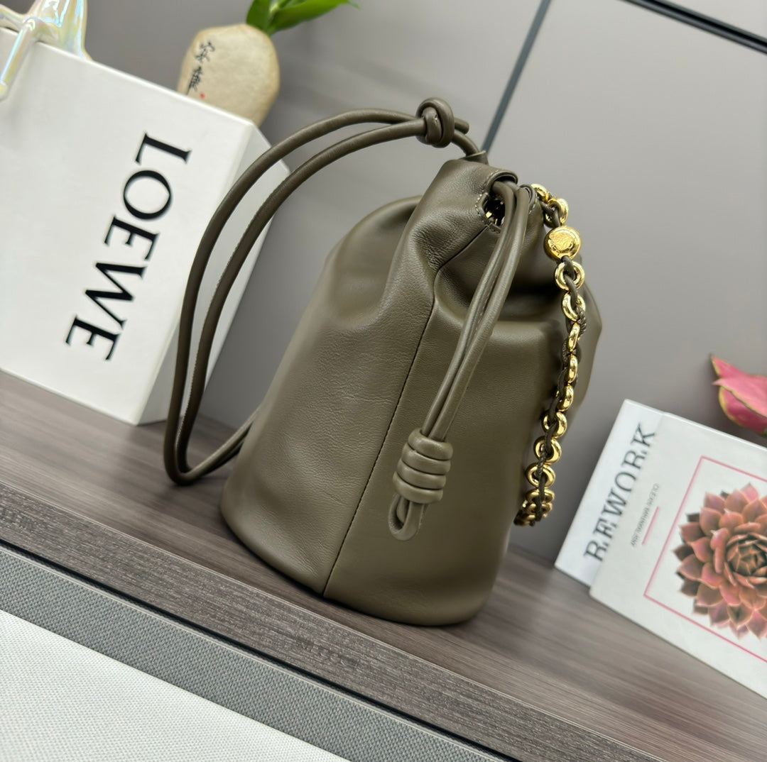 Loewe 32 Flamenco Purse Bucket in Army Green Lambskin