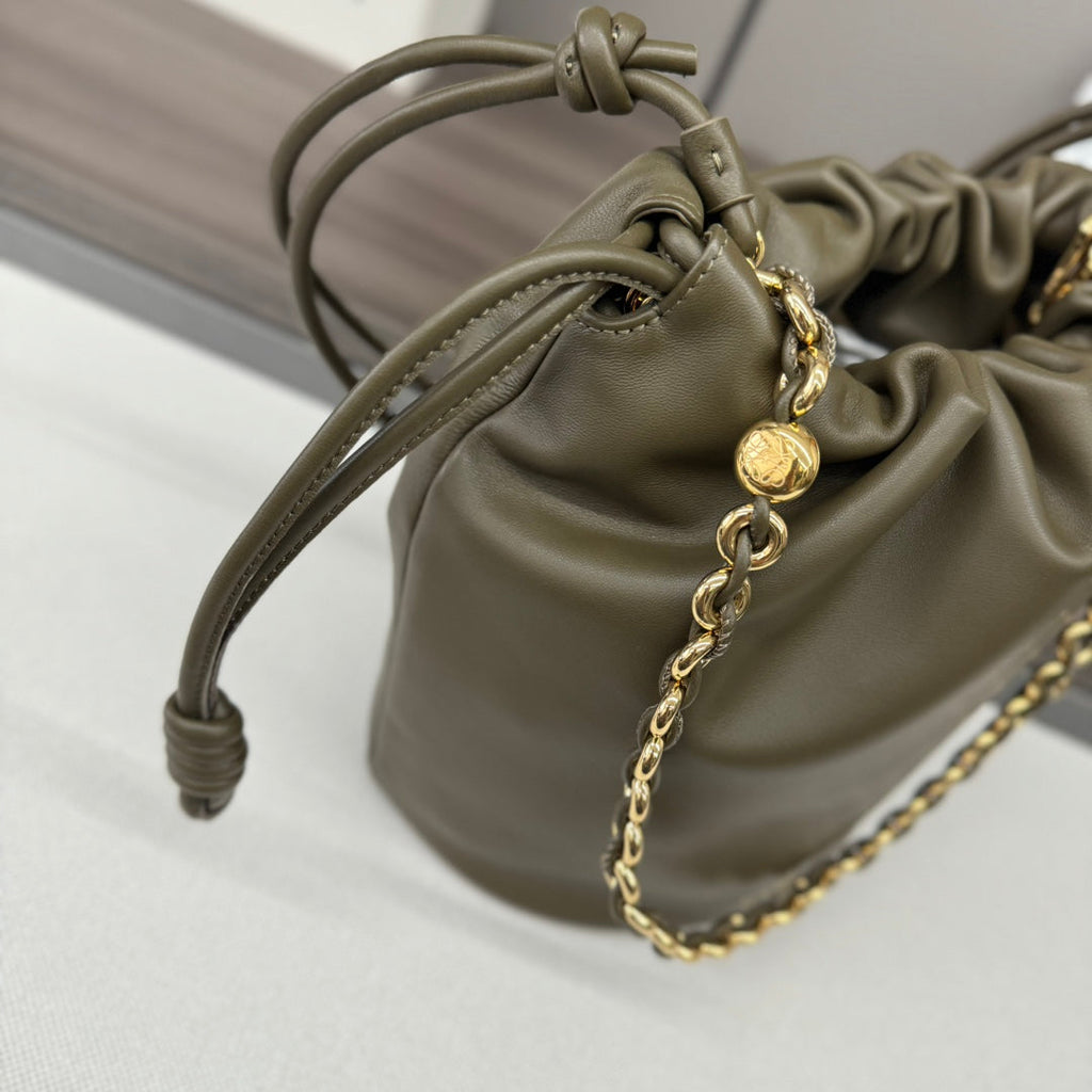 Loewe 32 Flamenco Purse Bucket in Army Green Lambskin