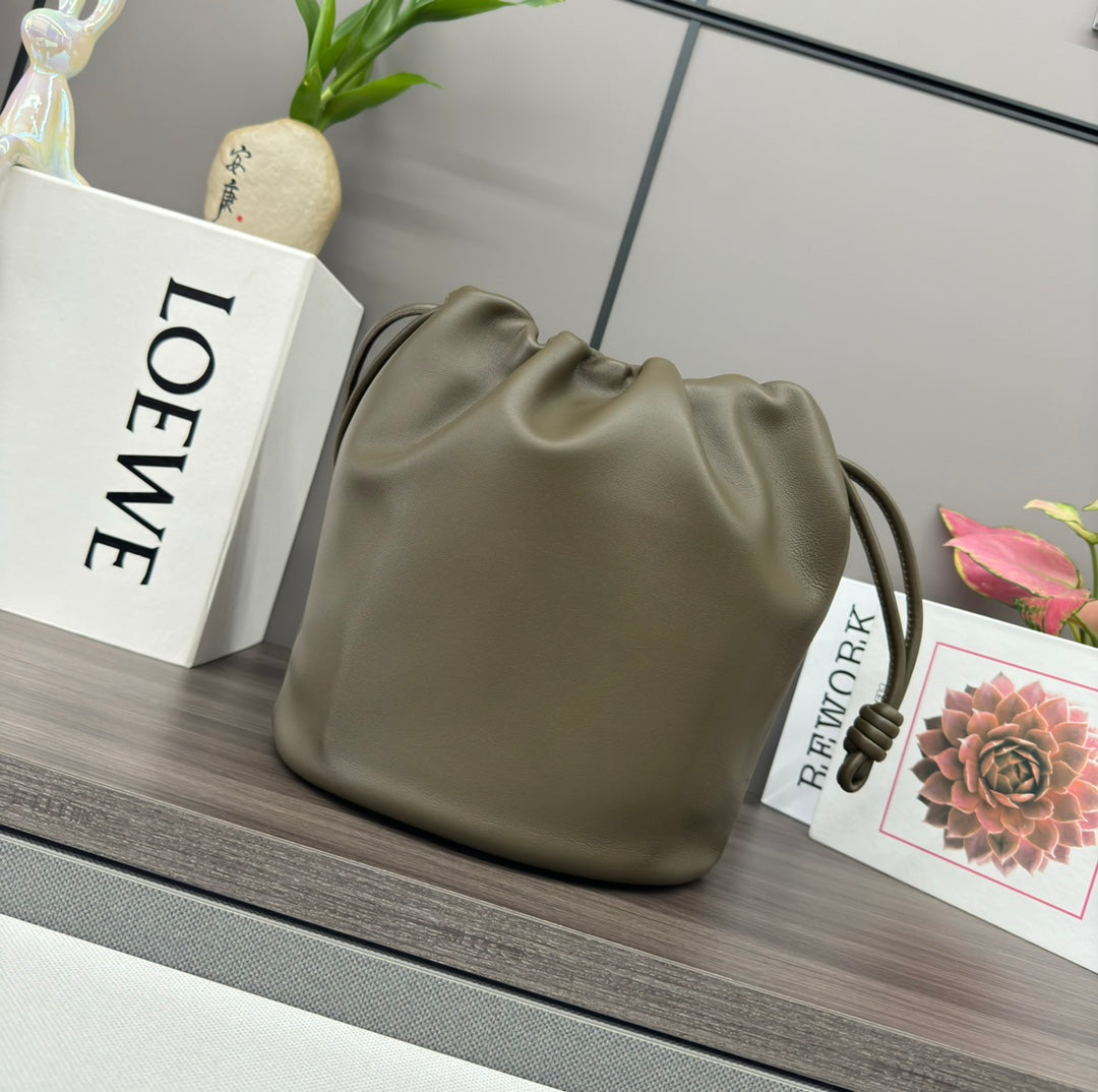 Loewe 32 Flamenco Purse Bucket in Army Green Lambskin