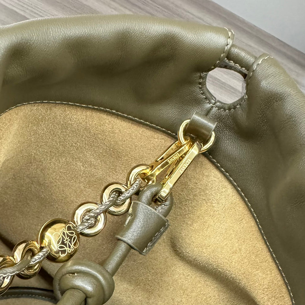 Loewe 32 Flamenco Purse Bucket in Army Green Lambskin