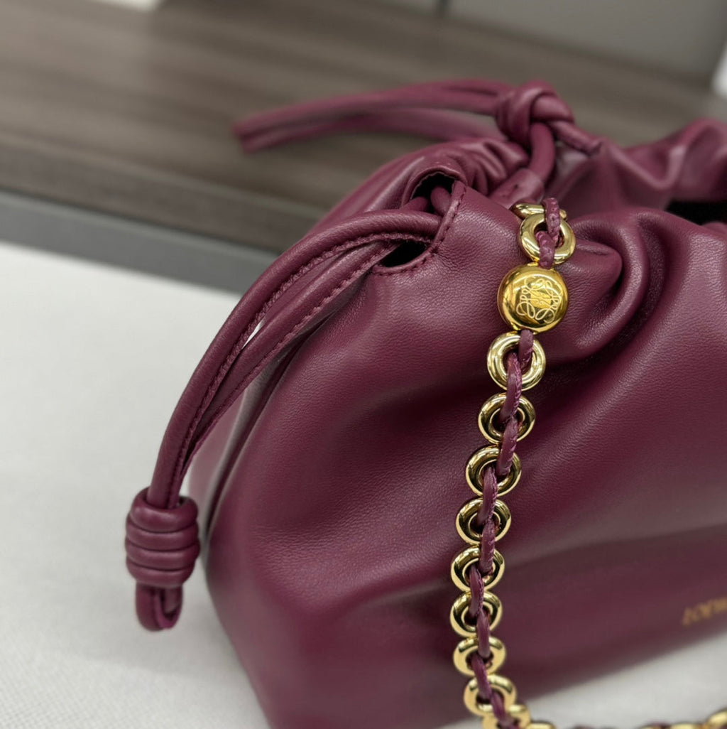 Loewe Medium 30 Flamenco Purse Bucket in Plum Purple Lambskin