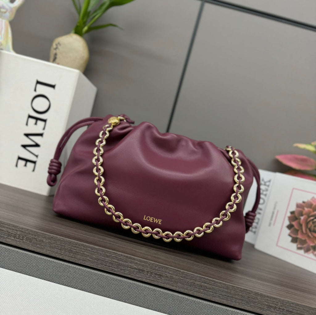 Loewe Medium 30 Flamenco Purse Bucket in Plum Purple Lambskin