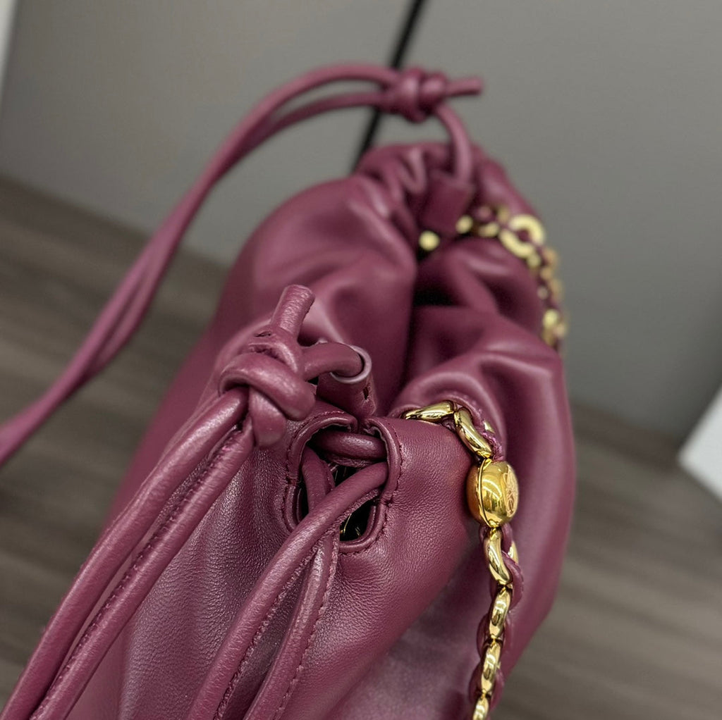 Loewe Medium 30 Flamenco Purse Bucket in Plum Purple Lambskin