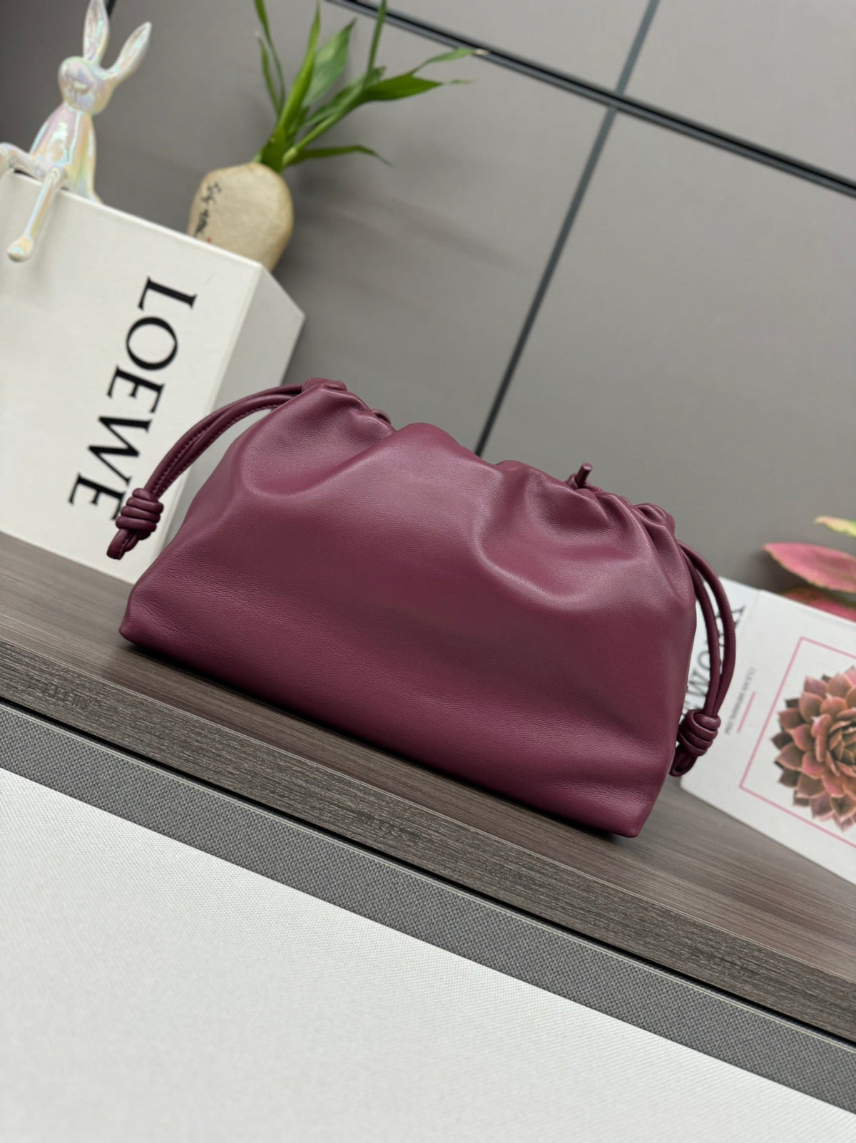 Loewe Medium 30 Flamenco Purse Bucket in Plum Purple Lambskin