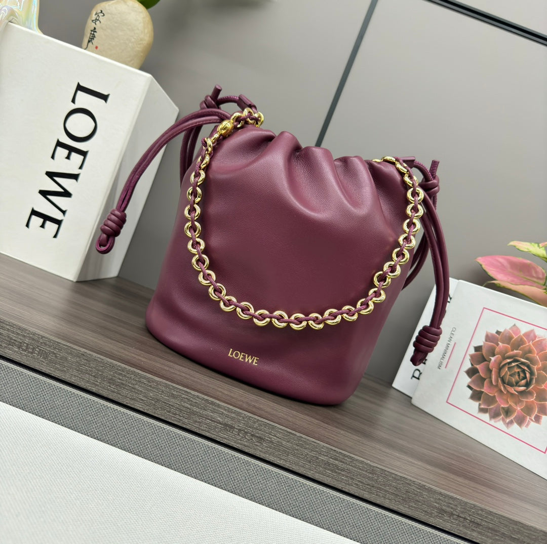 Loewe 32 Flamenco Purse Bucket in Plum Purple Lambskin