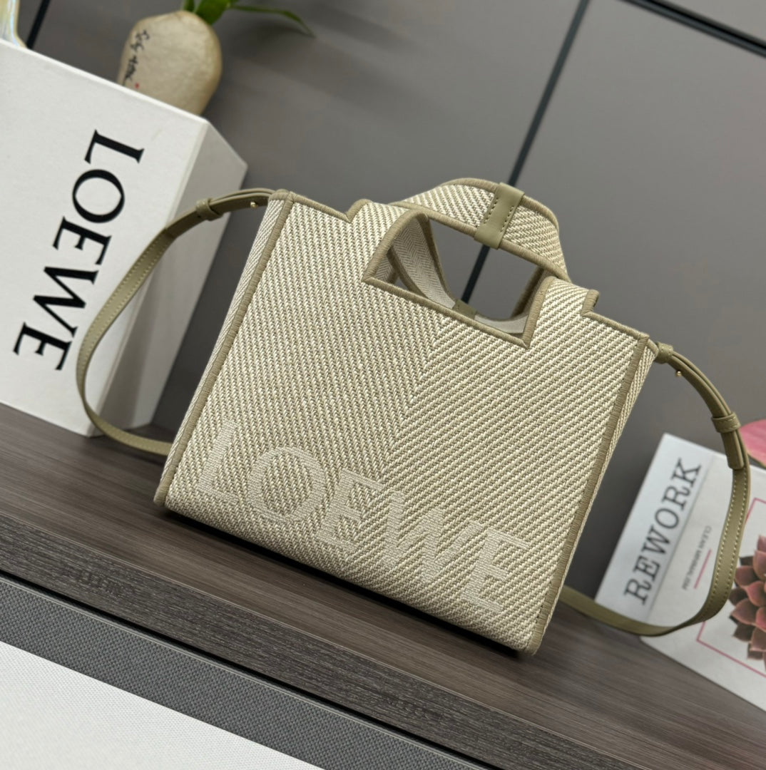 Small 24 Loewe Font Tote in Ecru Jacquard Canvas