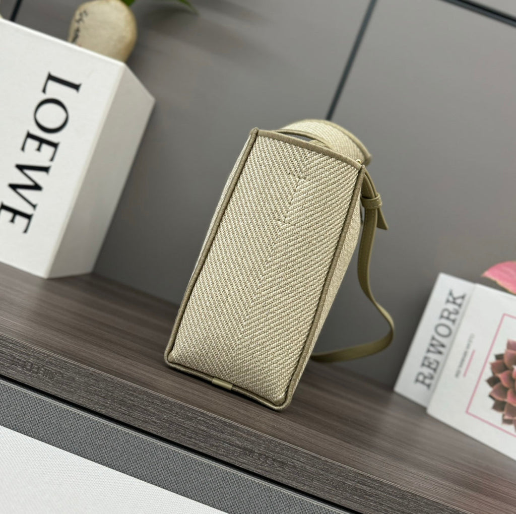 Small 24 Loewe Font Tote in Ecru Jacquard Canvas