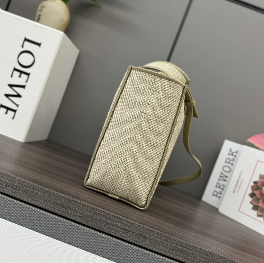Small 24 Loewe Font Tote in Ecru Jacquard Canvas