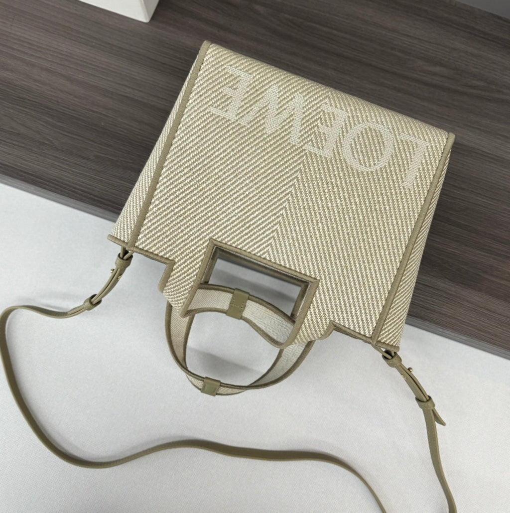 Small 24 Loewe Font Tote in Ecru Jacquard Canvas