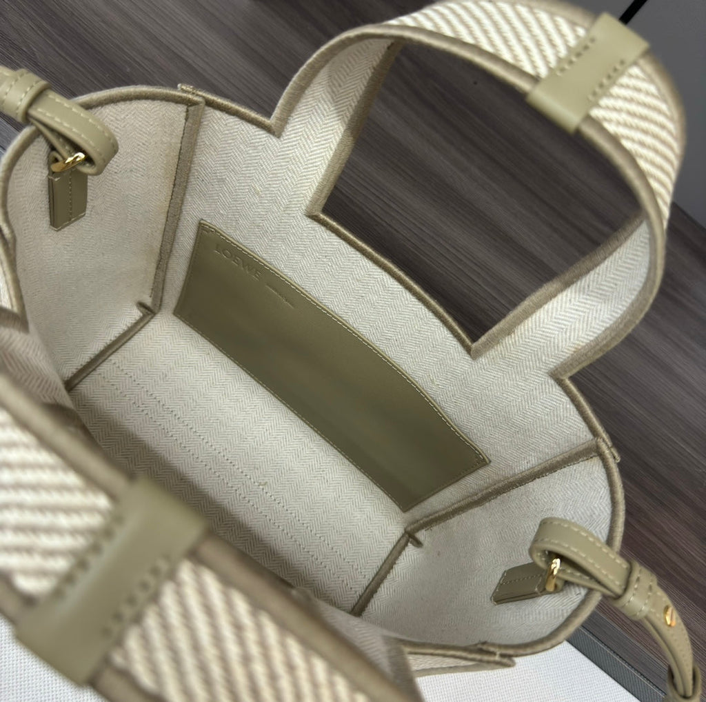 Small 24 Loewe Font Tote in Ecru Jacquard Canvas