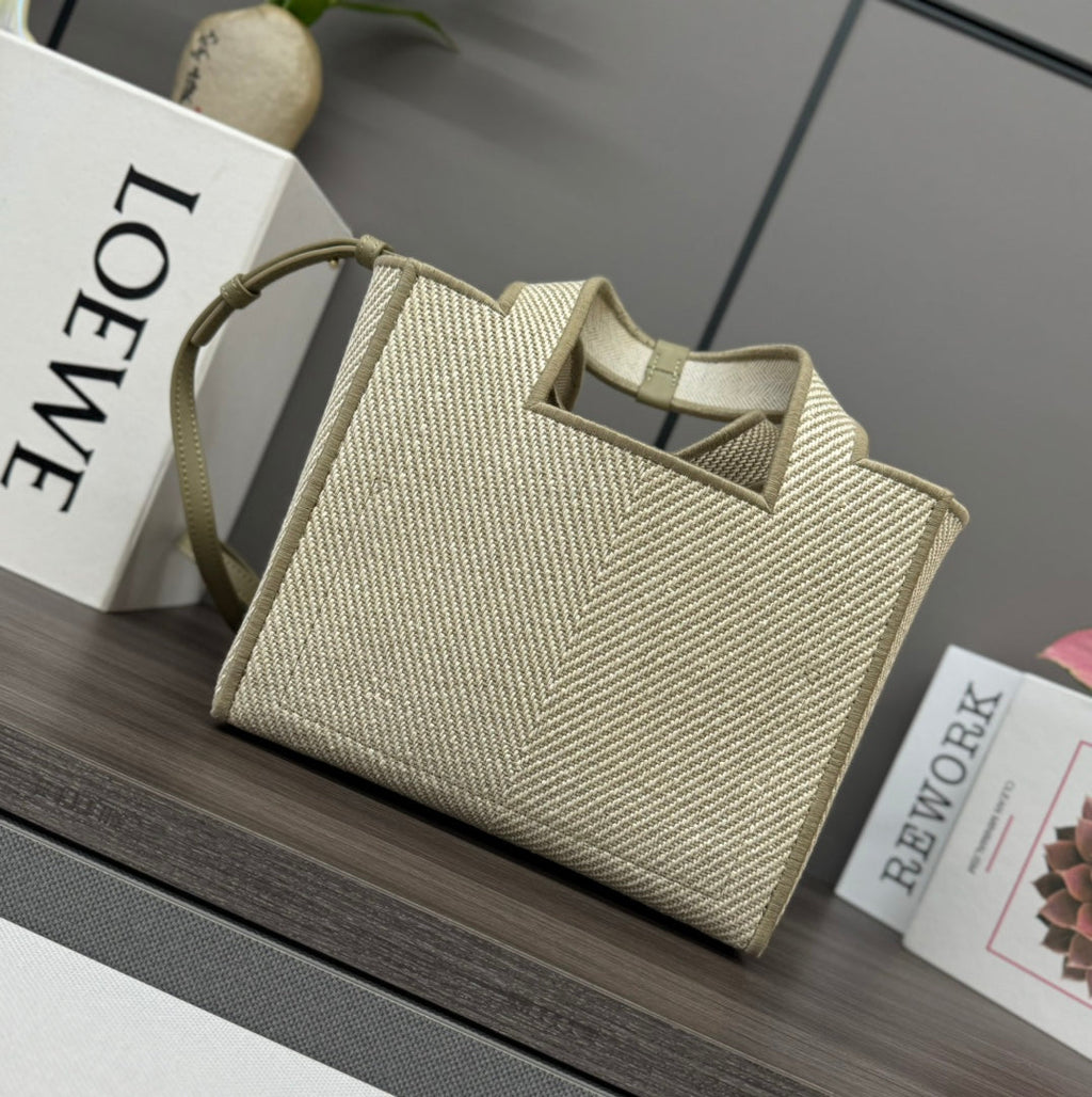 Small 24 Loewe Font Tote in Ecru Jacquard Canvas
