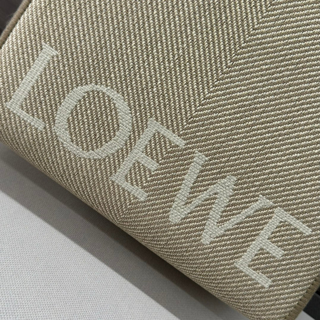 Large 30 Loewe Font Tote in Ecru Jacquard Canvas