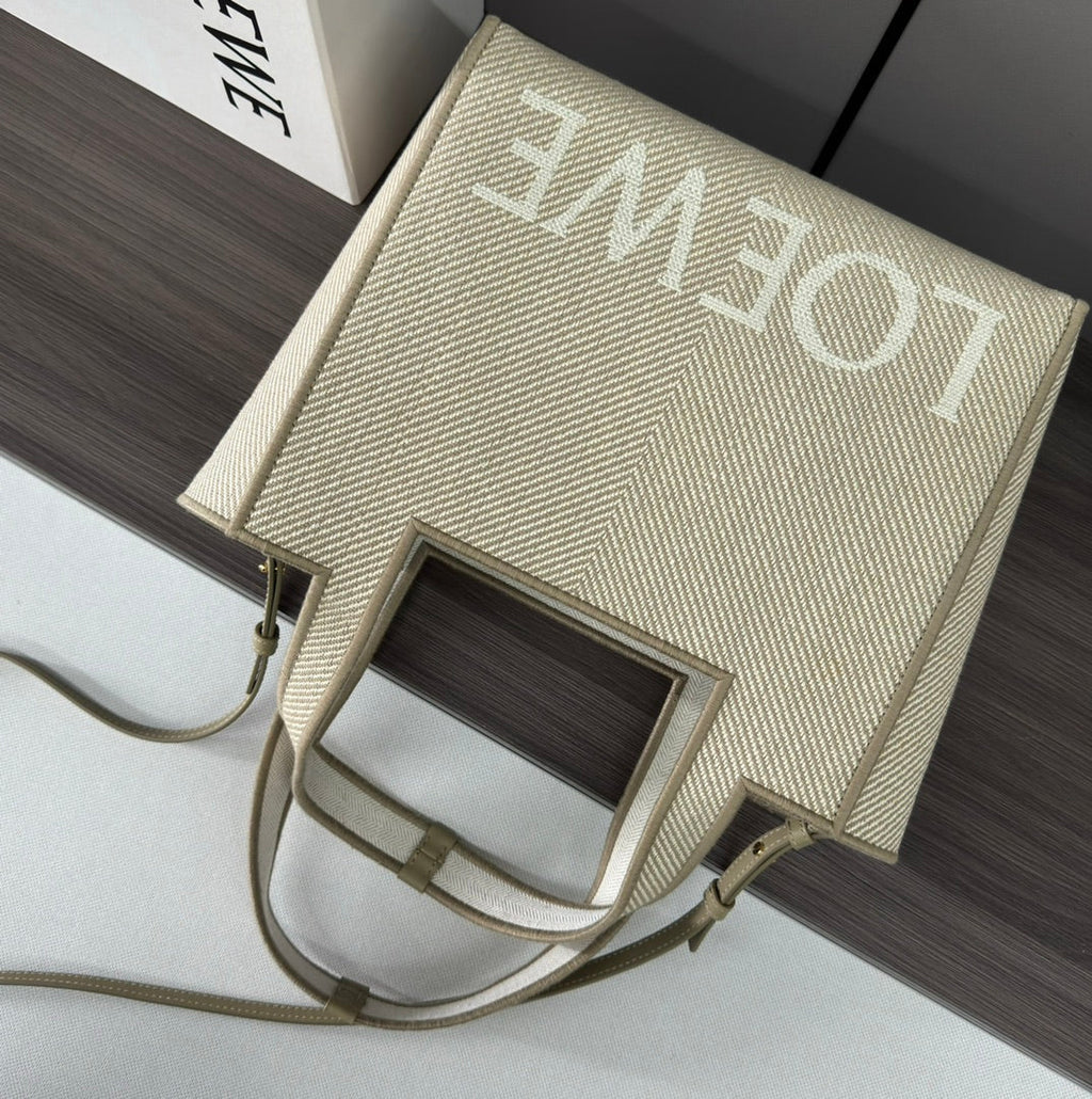 Large 30 Loewe Font Tote in Ecru Jacquard Canvas