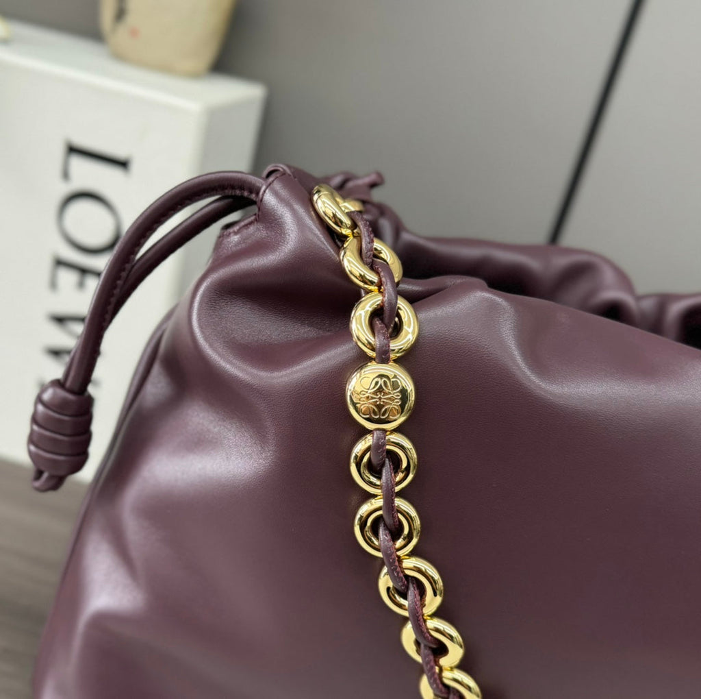 Loewe Large 41 Flamenco Purse Bucket in Wine Purple Lambskin Gold Hardware