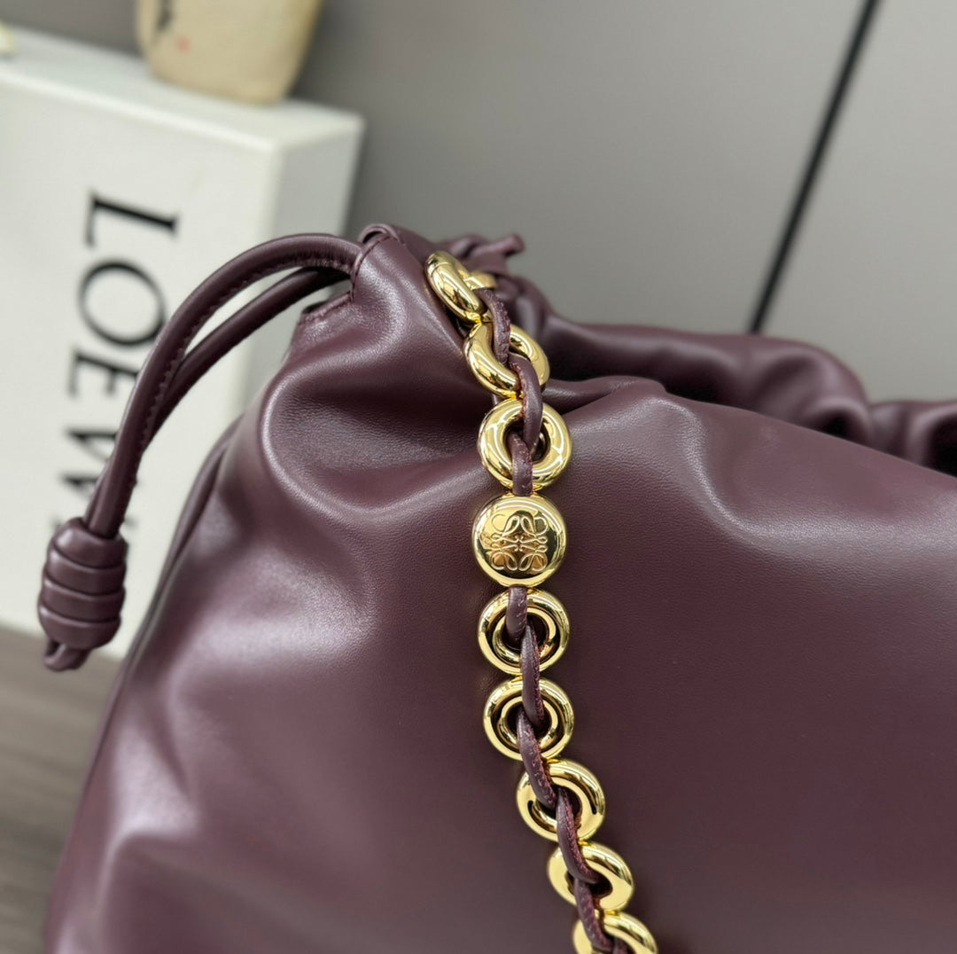Loewe Large 41 Flamenco Purse Bucket in Wine Purple Lambskin Gold Hardware