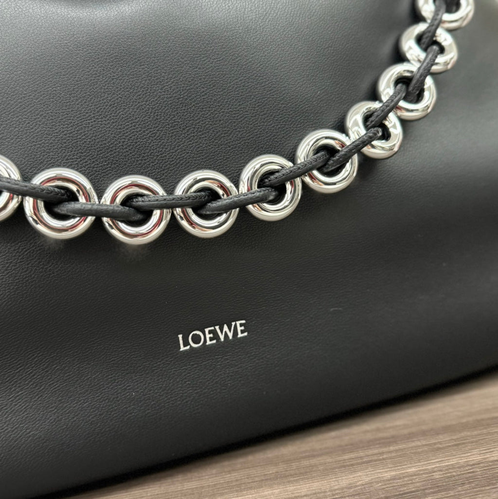 Loewe Large 41 Flamenco Purse Bucket in Black Lambskin Silver Hardware