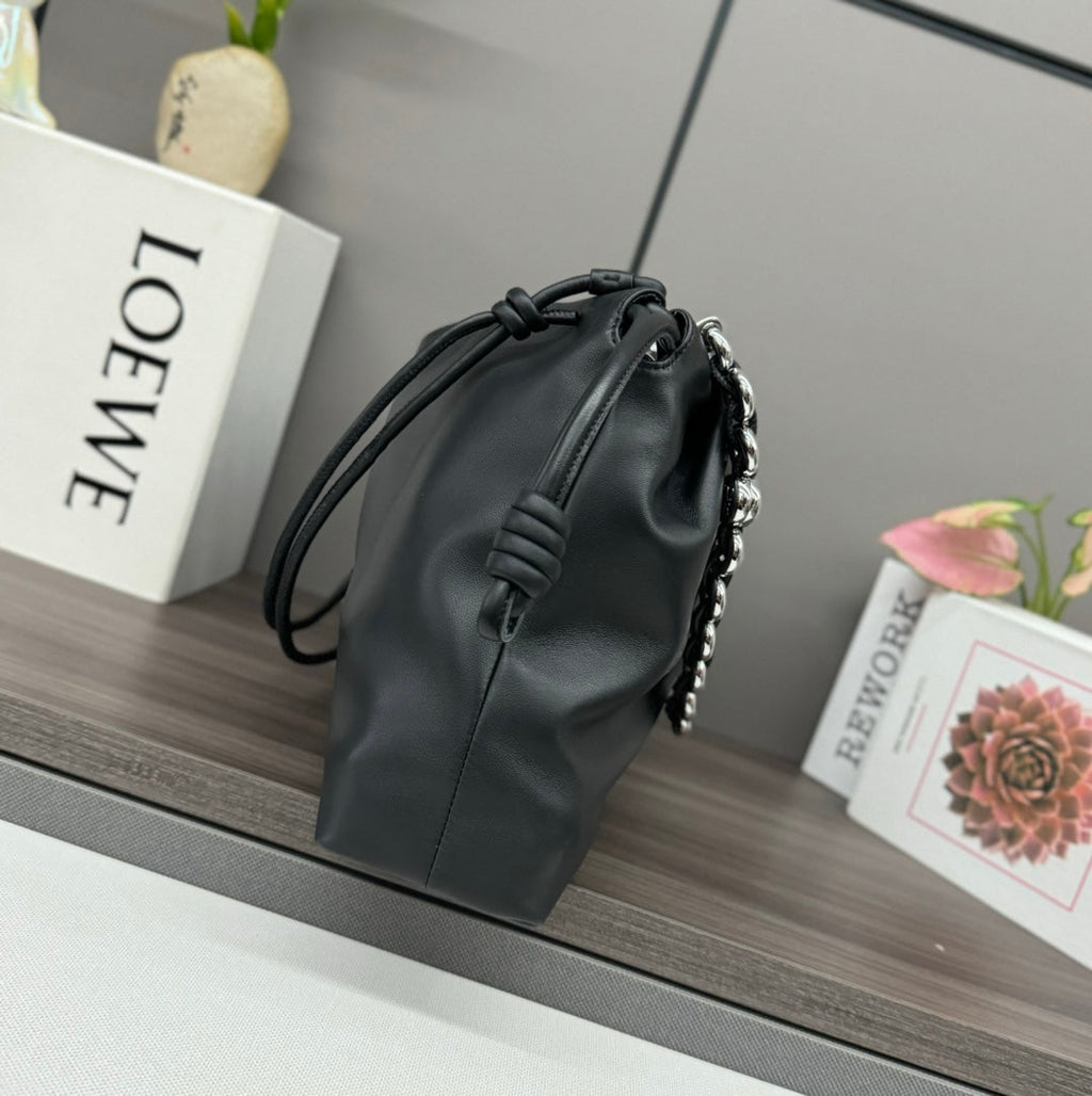 Loewe Large 41 Flamenco Purse Bucket in Black Lambskin Silver Hardware