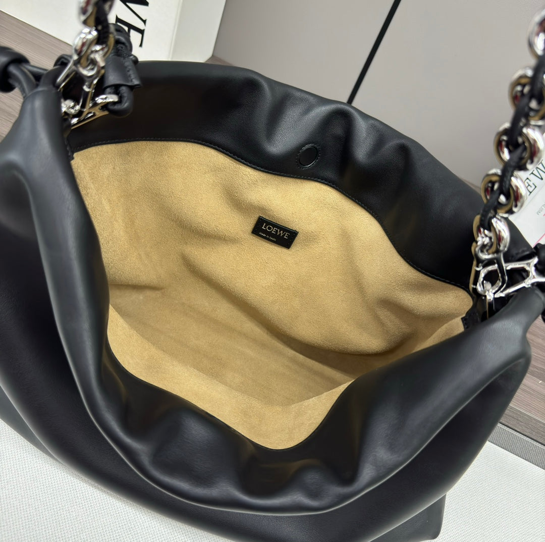 Loewe Large 41 Flamenco Purse Bucket in Black Lambskin Silver Hardware