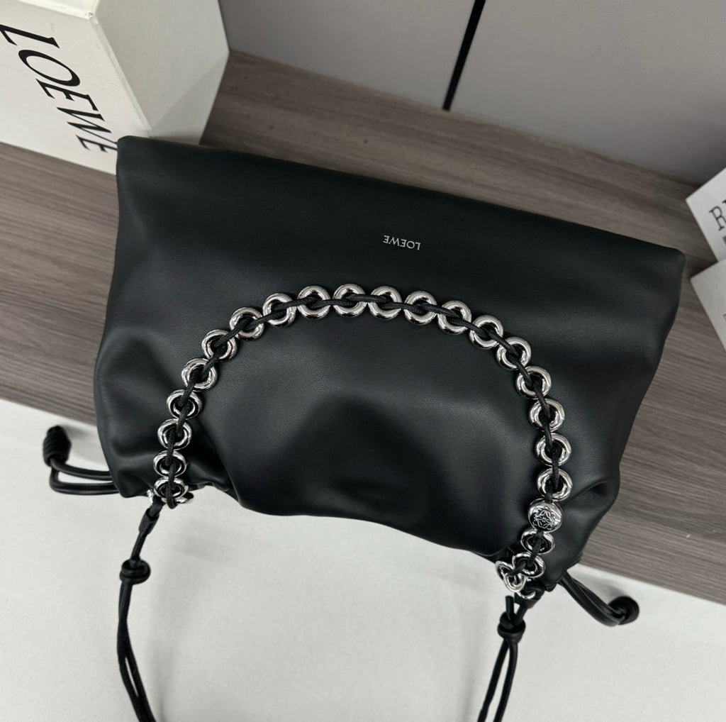 Loewe Large 41 Flamenco Purse Bucket in Black Lambskin Silver Hardware