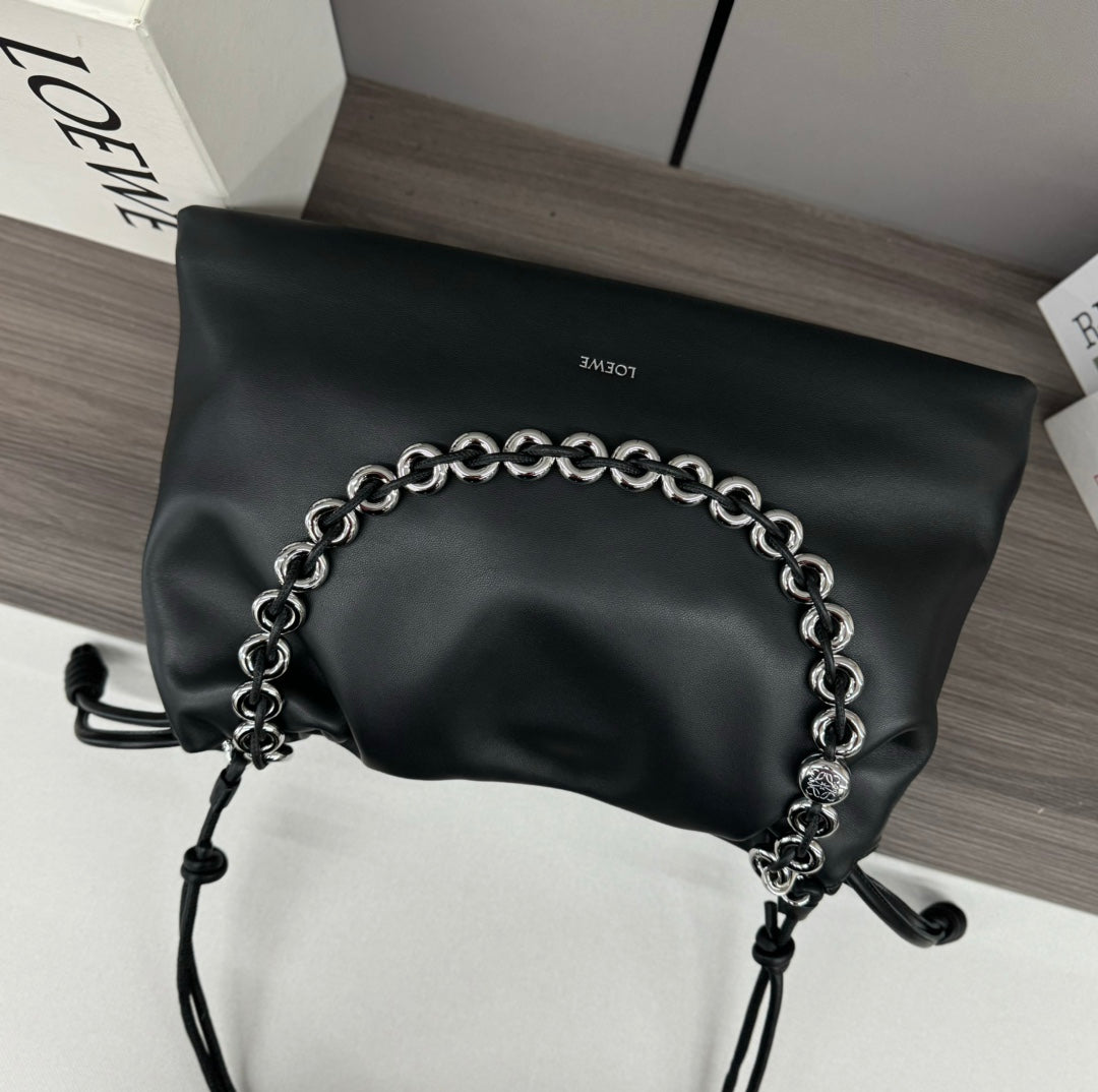 Loewe Large 41 Flamenco Purse Bucket in Black Lambskin Silver Hardware