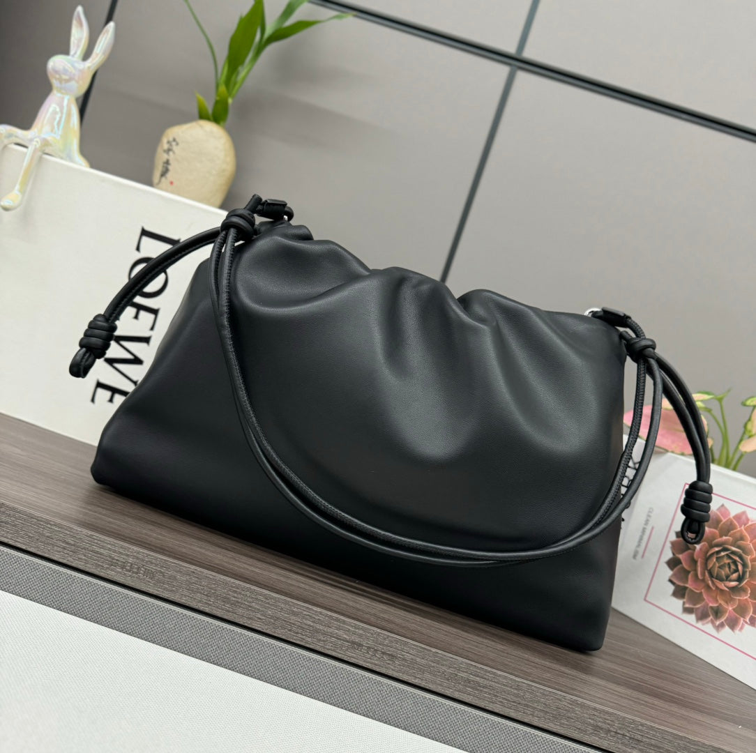 Loewe Large 41 Flamenco Purse Bucket in Black Lambskin Silver Hardware
