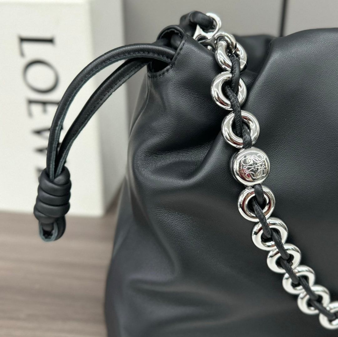 Loewe Large 41 Flamenco Purse Bucket in Black Lambskin Silver Hardware
