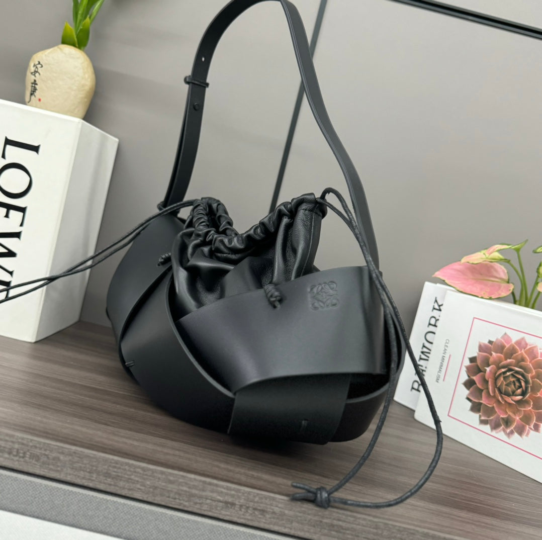 Loewe Interlaced Hobo 38 Bag in Black Calfskin